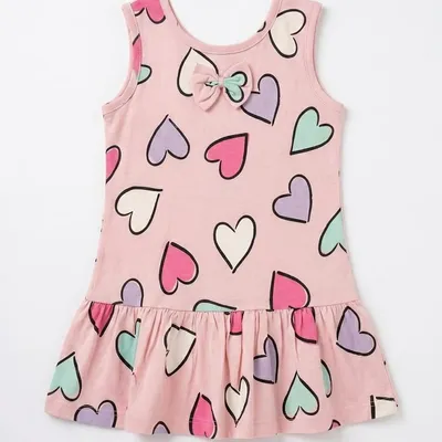 Pink Heart Print Cotton Frock