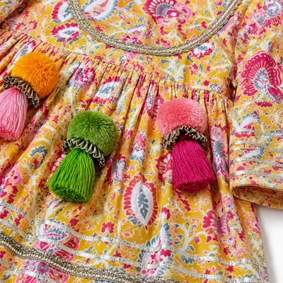 Yellow Floral Peplum Kurti & Sharara Set