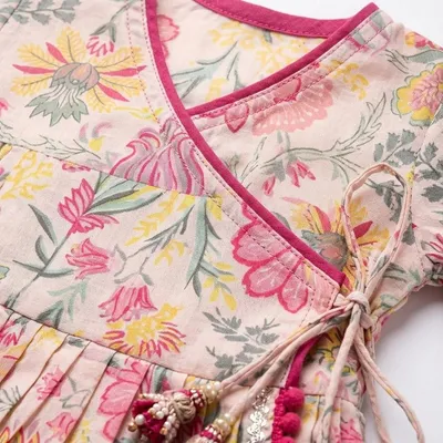 Floral Pink Angrakha Choli with Lehanga