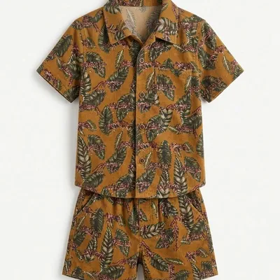 Tropical Leaf Print Cotton Co-ord Set
