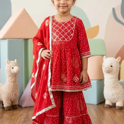 Red Bandhani Sharara Set with Dupatta