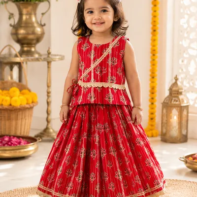 Red Cotton Lehenga Choli Set