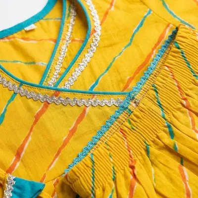 Yellow Leheriya Angrakha Choli with Lehanga — 0-12m