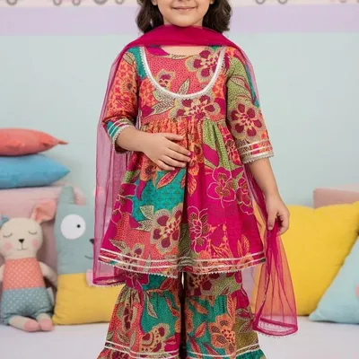 Pink Floral Sharara Set with Dupatta