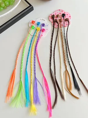 Hair Extensions For Kids Hair Wig Stylish Claw Clips Trendy Hair Streaks Braided kids extensions with Clip Girls Hair Strips Nylon Straight Colorful Highlight Hair Extension - 12 pc, Multi.