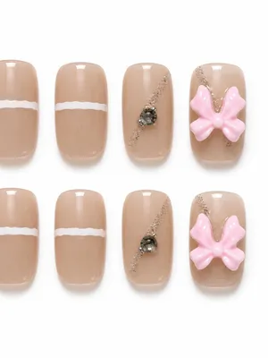 Kozykit Trends12 Pcs Metallic Gradient Ballerina Press-On Nails | Pink Rabbit Style Fake Nails with Shiny Rhinestones | Reusable Nail Art Tips for Women, Girls, Wedding Gifts (1-Set) (Design 07)