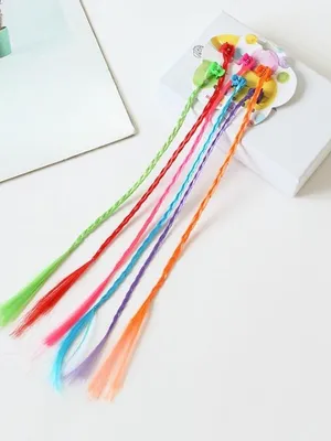 Fake Hair Coloured Hair Extensions For Kids Artificial Hair For Women Girls Hair Accessories Hair Extensions For Women Hair Clips For Kids Side Hair Extensions. (6 pc Bright Color)