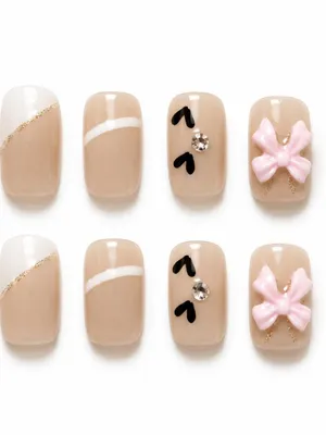 Kozykit Trends12 Pcs Metallic Gradient Ballerina Press-On Nails | Pink Rabbit Style Fake Nails with Shiny Rhinestones | Reusable Nail Art Tips for Women, Girls, Wedding Gifts (1-Set) (Design 09)