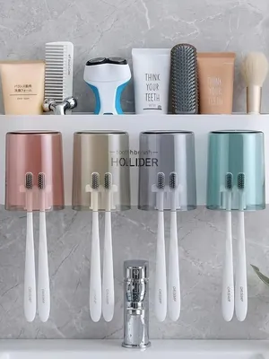 Kozykit Trends Wall Mounted Tooth Brush Holder for Bathroom with 2 Mouthwash Cups | Bathroom Toothbrush Organizer | Multi-Compartment, Dustproof & BPA-Free Brush Holder for Bathroom Storage (4 Cup)