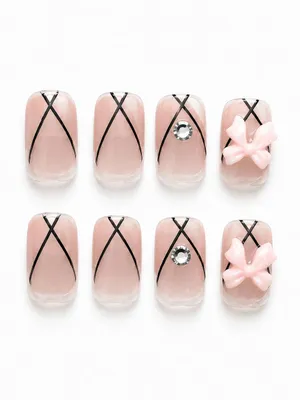Kozykit Trends12 Pcs Metallic Gradient Ballerina Press-On Nails | Pink Rabbit Style Fake Nails with Shiny Rhinestones | Reusable Nail Art Tips for Women, Girls, Wedding Gifts (1-Set) (Design 05)