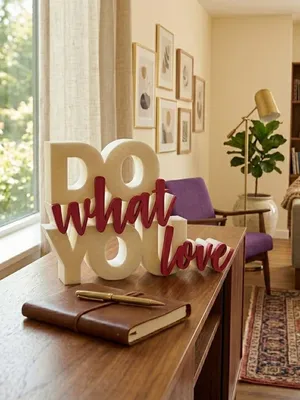 Kozykit Trends Do What You Love Desk Sign, 3D Printed Table Decor, White and Black, Inspirational Quote, Office and Home Decoration, (White & Red)