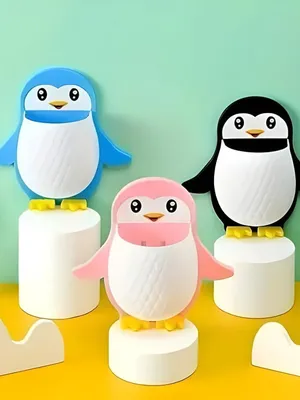 Penguin Shaped Wall Mounted Holder, Self Adhesive Storage Organizer for Bathroom, Toothbrush and Brush Stand,Multipurpose Plastic Bathroom Accessory (Black, Blue & Pink)