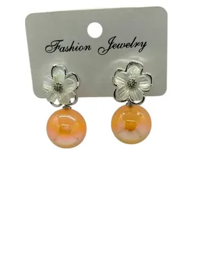Elegant Floral Pearl Drop Earrings for Women – Korean Style White Flower Stud with Gradient Pearl Hanging Earrings | Lightweight Fashion Jewelry for Party, Wedding & Daily Wear