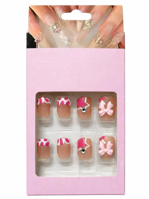 Kozykit Trends12 Pcs Metallic Gradient Ballerina Press-On Nails | Pink Rabbit Style Fake Nails with Shiny Rhinestones | Reusable Nail Art Tips for Women, Girls, Wedding Gifts (1-Set) (Design 01)