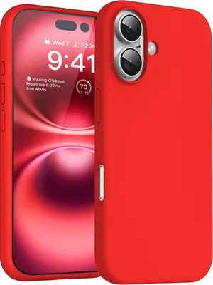 Kozykit Trends Liquid Silicone Case for iPhone 16, Slim Full Body Protection, Soft Microfiber Lining (Red)