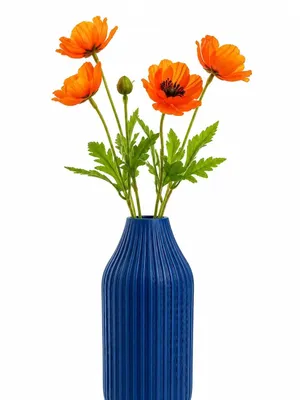 Modern Ribbed Decorative Flower Vase Set for Living Room Table Décor | Premium Matte Finish Blue & Black Vase for Home, Office, Bedroom & Center Table Styling | Artificial Flowers (Blue)