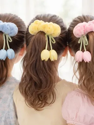 Fur Tulip Flower Scrunchies for Women & Girls 2Pcs | Fluffy Soft Hair Scrunchies | Elastic Ponytail Bands | Multicolor Stylish Hair Accessories