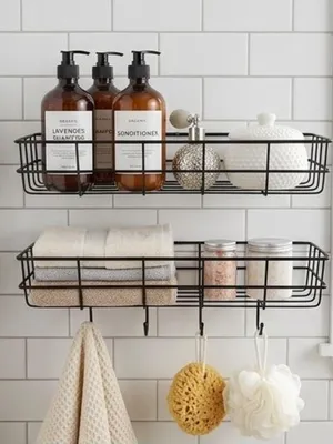 Self Adhesive Bathroom Shelf for Wall, Bathroom Organiser Without Drill, Rust Resistant Wall Mounted Bathroom Rack for Shampoo, Soap & Toiletries, Black, Pack of 2