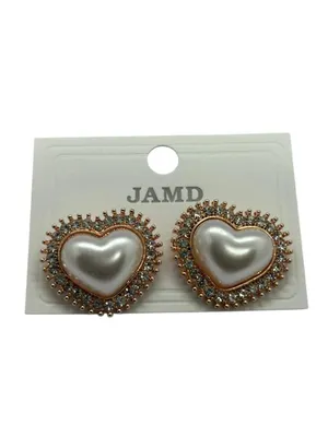 Elegant Heart Pearl Stud Earrings for Women – Gold Plated Crystal Heart Shape Earrings with Pearl Center | Korean Style Fashion Jewelry for Party, Wedding