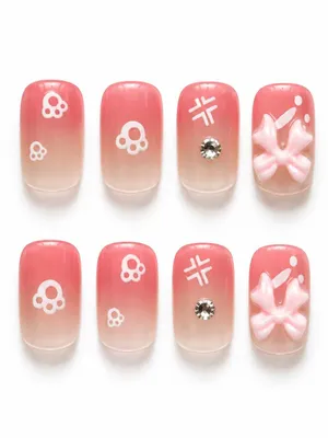 Kozykit Trends12 Pcs Metallic Gradient Ballerina Press-On Nails | Pink Rabbit Style Fake Nails with Shiny Rhinestones | Reusable Nail Art Tips for Women, Girls, Wedding Gifts (1-Set) (Design 04)