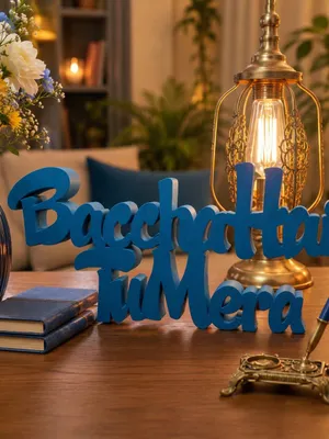 Baccha Hai Tu Mera plastic Home Décor Sign | Modern Freestanding Tabletop Showpiece | Decorative for Living Room, Bedroom, Café, Office Desk & Housewarming Gift Blue