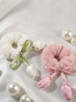Fur Tulip Flower Scrunchies for Women & Girls | Fluffy Soft Hair Scrunchies | Elastic Ponytail Bands | Multicolor Stylish Hair Accessories (2)
