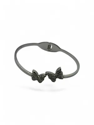 Silver Butterfly Bangle Bracelet with White Stone for Women | Stylish Stainless Steel Butterfly Kada for Girls | Anti-Tarnish Fashion Jewellery | Valentine Gift for Girlfriend & Wife