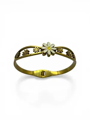 Elegant Gold-Tone Floral Daisy Bracelet for Women & Girls | White Enamel Flower Design Openable Kada Style Bangle | Stylish Daily Wear & Jewelry Gift