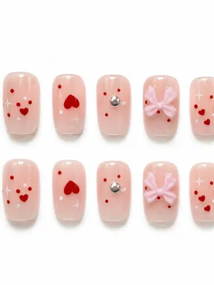 Kozykit Trends12 Pcs Metallic Gradient Ballerina Press-On Nails | Pink Rabbit Style Fake Nails with Shiny Rhinestones | Reusable Nail Art Tips for Women, Girls, Wedding Gifts (1-Set) (Design 06)