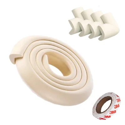 Safe-O-Kid Baby Safety 2 Meter (6.5 feet) Edge Guard with Strong 3 M Adhesive + 4 Sharp Corner Guards, BPA Free, Non-Toxic, Impact Cushion for Tables, Desks, and Furniture (Cream)
