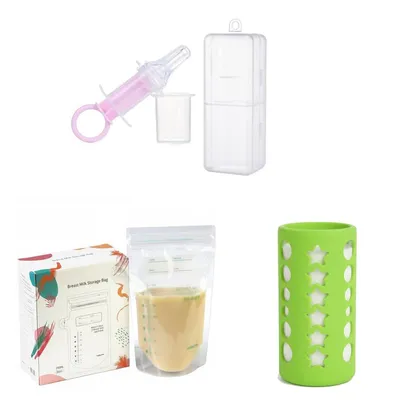 Safe-o-kid New Mom Essentials Combo | 30 Milk Storage Bag, 1 Bottle Cover & 1 Medicine Feeder