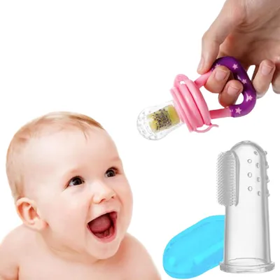 Safe-O-Kid  BPA-Free Fruit Nibbler & Feeder + BPA-Free Finger Brush/Baby Tongue Cleaner   Safe, Easy to Use, Teething Relief, Food Feeder, Oral Care for Babies
