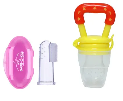 Safe-O-Kid Baby Fruit Nibbler & Finger Brush - BPA-Free, 100% Pure Silicone, Teether for Baby | Soft Pacifier & Teether for Infants, (Assorted)