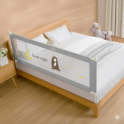SAFE-O-KID 1 Side Bed Rail (6 Ft/182 cm) with 1-Year Warranty | Bed Railing for Baby Safety |Adjustable Height & Portable | Bed Protector for Baby Falling - Grey