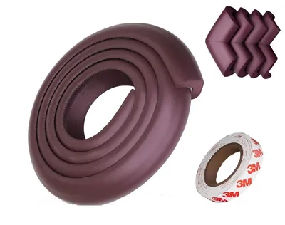 Safe-O-Kid Baby Proofing Edge Corner Guards with 3M Adhesive Tape, Extra Thick 2 Meter, Furniture Corner Cushion for Child Safety, Corner Protector for Baby, Edge Guard Strips, BPA Free, Brown