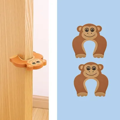 Safe-O-Kid 2 Pcs Children Safety Door Pinch Guard, Door Slam Stopper Soft Foam Door Stopper, Prevents Finger Pinch Injuries & Child or Pet from Getting Locked in Room, Colorful Cartoon Animal Cushion