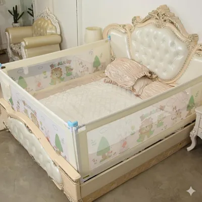 SAFE-O-KID 3 Side Baby Bed Rail with 1-Year Warranty 6 Feet/182 Cms, Baby Safety Bed Railing for Secure Sleep, Bed Guard for Babies - Beige