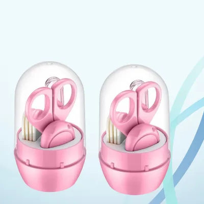 Safe-O-Kid (Pack of 2) Baby 4-in-1 Nail Grooming Set for Newborns | Nail Clipper, Scissor, File & Tweezer | Safe Baby Nail Care Kit with Portable Case | Gentle & Easy to Use - Pink
