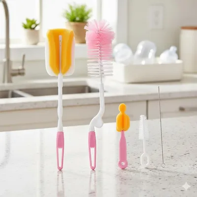 Safe-O-Kid- All in one 5 Pieces Cleaning kit Bottle Nipple and Straw Cleaning Kit-Pink