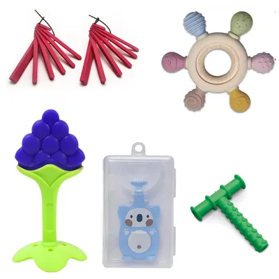 Safe-o-kid Talk Tool Combo with Wooden & Fruit Teether, Chewy Tube, Talk Took, Finger Brush Teether