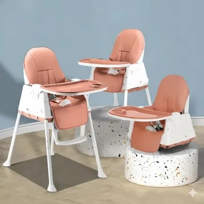 Safe-O-Kid 3 in 1 Multifunctional High Chair with 1 Year Warranty and Feeding Set, Adjustable, Foldable, and Comfortable with Soft Cushion & Removable Tray | 6 Months to 5Years I Brown