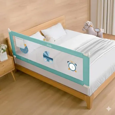 SAFE-O-KID 1 Side Bed Rail (6 Ft/182 cm) with 1-Year Warranty | Bed Railing for Baby Safety |Adjustable Height & Portable | Bed Protector for Baby Falling - Green