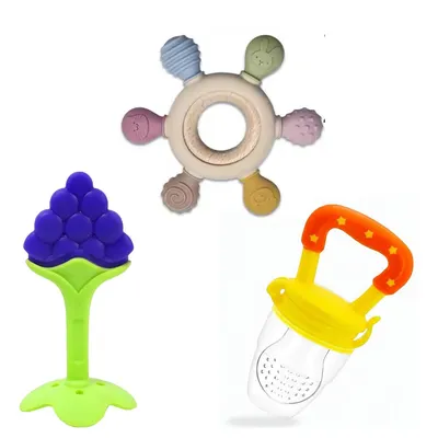 Safe-o-kid Baby Teething Combo with 1 Fruit Teether, 1 Wooden Teether & 1 Nibbler Teether