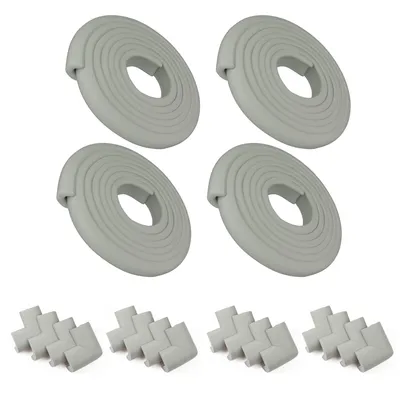 Safe-O-Kid - Babyprrofing L-Shaped 2 mtr Long 4 Medium Edge Guards with 16 Corner Cushions for Baby Safety, Grey