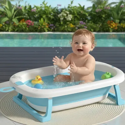 Safe-O-Kid All-in-One Foldable Baby Bathtub   Lightweight, BPA-Free with Drain Plug, for Kids, 0-5 Year- Blue