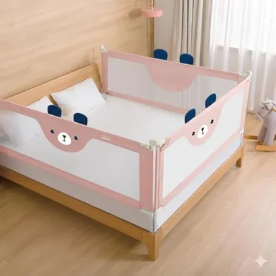 SAFE-O-KID 3 Side Bed Rails (6 Ft/182 cm) with 1-Year Warranty | Bed Railing for Baby Safety |Adjustable Height & Portable | Bed Protector for Baby Falling - Pink
