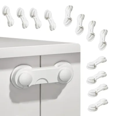 Safe-O-Kid Cabinet Locks for Child Safety Finger Injury Protection, Durable & Elegant (Pack of 12), White