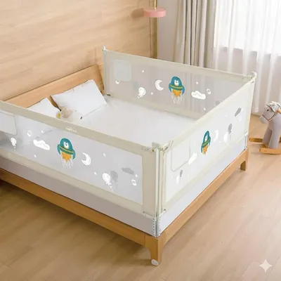 SAFE-O-KID 3 Side Bed Rails (6 Ft/182 cm) with 1-Year Warranty | Bed Railing for Baby Safety |Adjustable Height & Portable | Bed Protector for Baby Falling - Beige