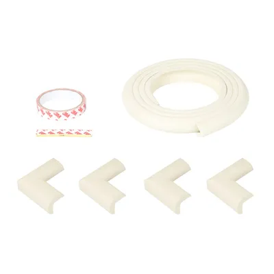 Safe-O-Kid  - Babyproofing L-Shaped 2 mtr Long 4 Medium Edge Guards with 16 Corner Cushions for Baby Safety, White
