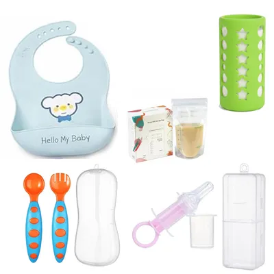 Safe-o-kid Mom Care Combo Bib, Spoon, Fork, Bottle Cover, Medicine Feeder, Milk Storage Bag